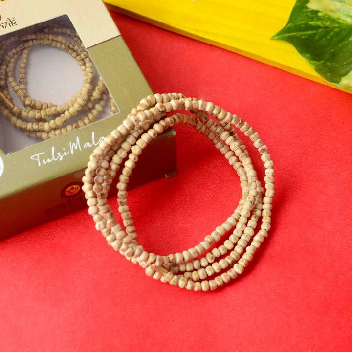 100% Original Tulsi Mala with small, natural Tulsi wood beads, perfect for Japa, meditation, and devotional use. India’s Premium Jap Mala Store- www.satvikstore.in