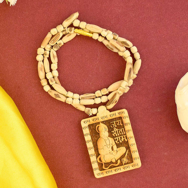 100% Pure Tulsi Wooden Mala with Jai Sita Ram Engraved Wooden Locket for Mantra Chanting and Devotion. India’s Largest Brass Idols Brand - www.satvikstore.in