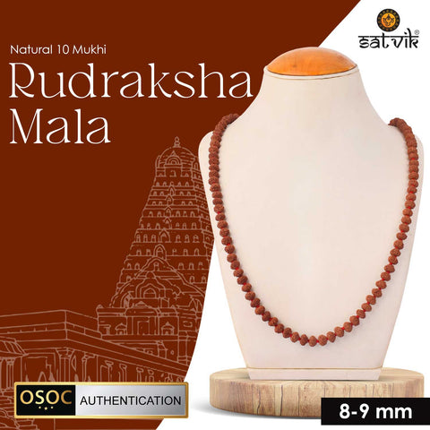 Original 10 Mukhi Rudraksha Mala with 108 Beads for Meditation and Divine Protection. Indiaβs Premium Jap Mala Store - www.satvikstore.in