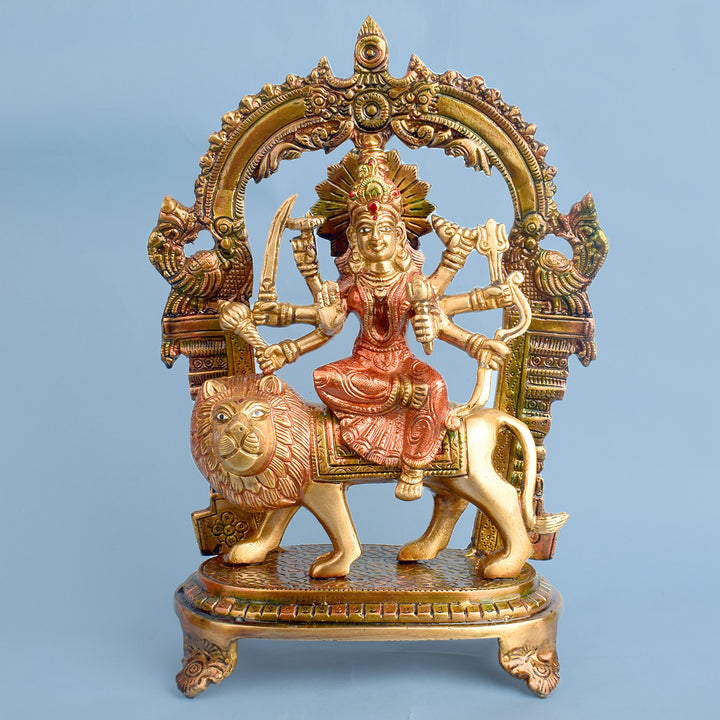 11.8 Inch Stunning Sherawali Mata Idol Brass Statue featuring intricate detailing, perfect for spiritual home decor, temple worship, and devotional gifting. Indiaβs Largest Brass Idols Brand - www.satvikstore.in