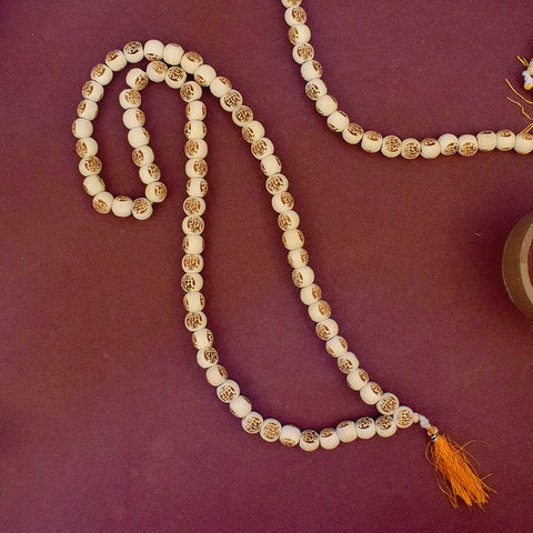 Wooden Jap Mala Engraved with Radha Name β Spiritual prayer beads with Radha inscription for chanting and devotion. 
Indiaβs Largest Pooja Accessories Brand - www.satvikstore.in