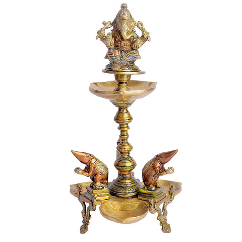 14.6 inch brass diya stand designed for pooja ceremonies, home temple dΓ©cor, and spiritual ambiance. Indiaβs Largest Brass Idols Brand - www.satvikstore.in