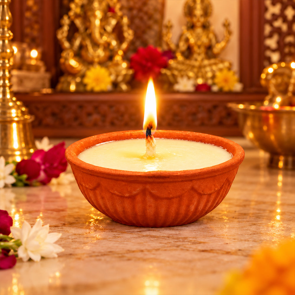 Satvik Pure Desi Ghee Akhand Jyot 6 to 8 Hours Burning Clay Diya Pack of 1
