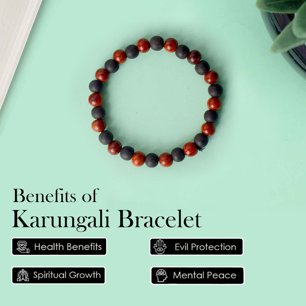 Govt. Certified 8mm Red Sandalwood and Karungali Bracelet