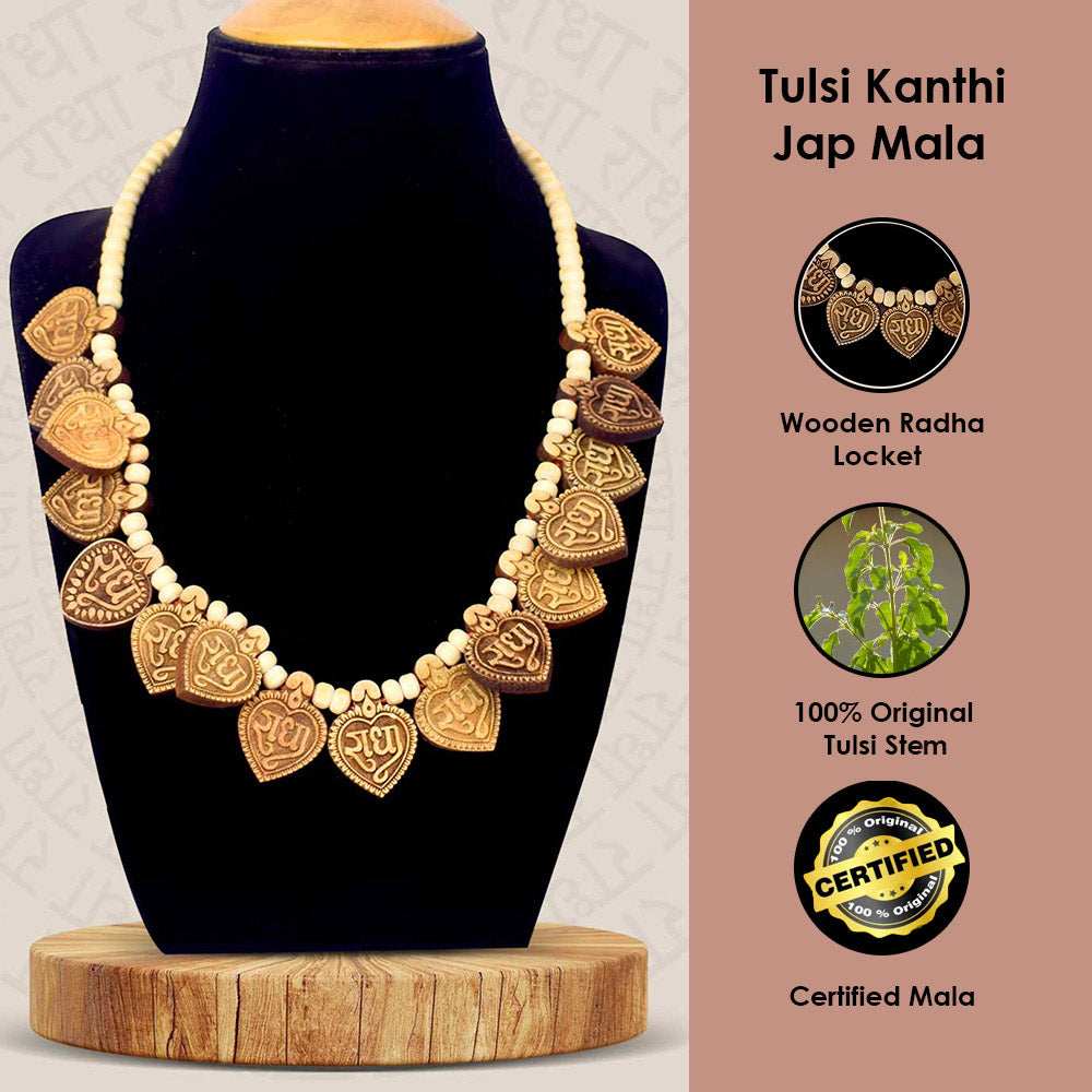 100% Original Tulsi Stems Beads with Wooden Radha Locket
