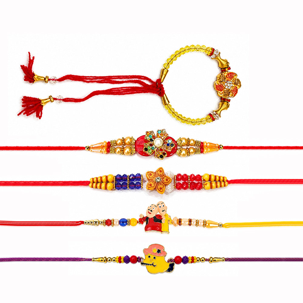 Multicolor Beaded Floral Rakhi Pack (Set of 5)