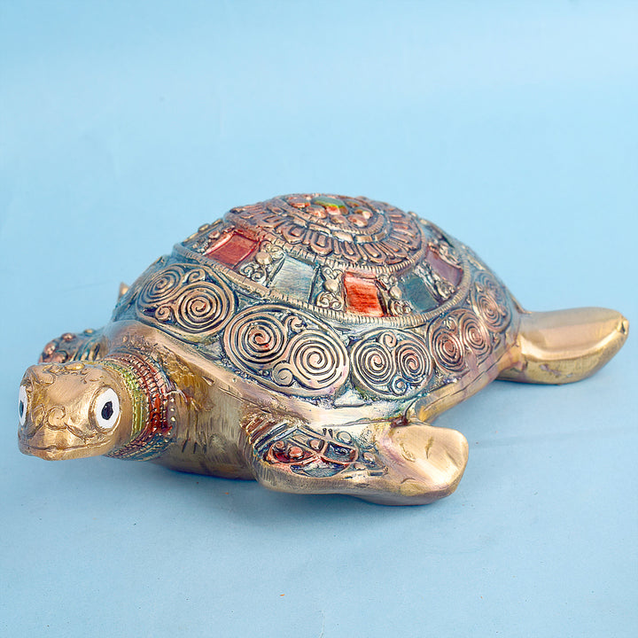 2.8 inch antique brass turtle murti symbolizing longevity, stability, and good fortune. Indiaβs Largest Brass Idols Brand - www.satvikstore.in