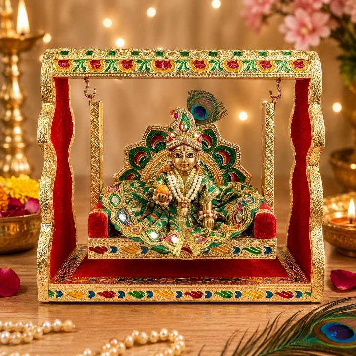 Meenakari Jhula – Singhasan Style Velvet Cradle for Laddu Gopal