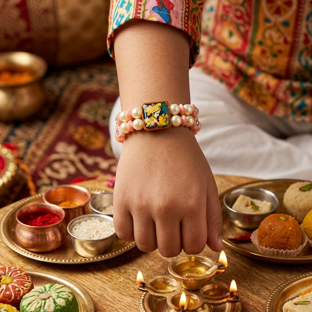 Divine Radha Krishna Graphic Centerpiece Kids Rakhi