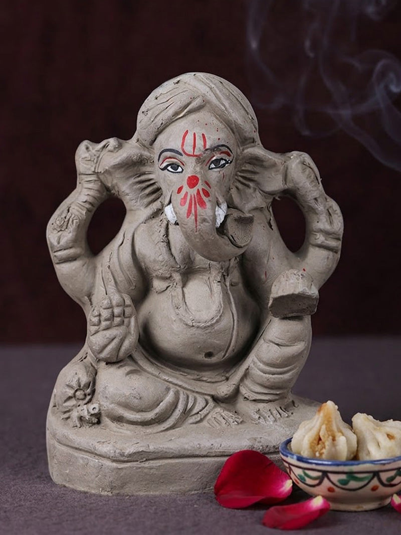 6 Inch Traditional Eco-Friendly Ganesha Idol in LalitÄsana Pose