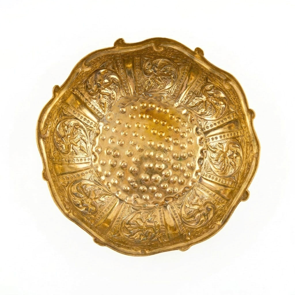 9.5 Inch Antique Floral Embossed Decorative Brass Urli