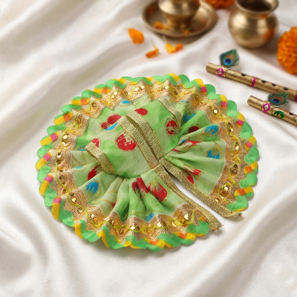 Size No.2 Printed Fabric Zari Work Laddu Gopal Dress