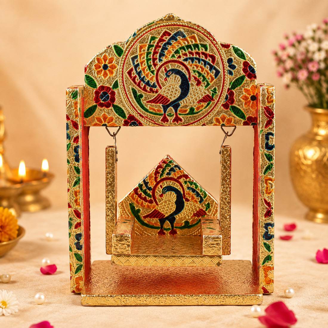 Meenakari Peacock Jhula for Laddu Gopal – Small Size