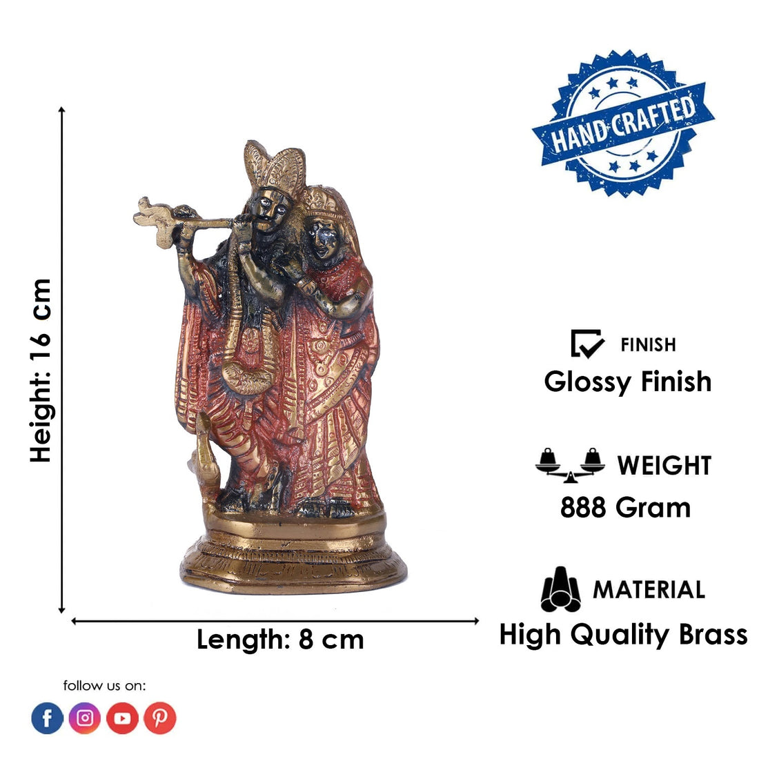 6.2 Inch Traditional Black Radha Krishna Brass Statue