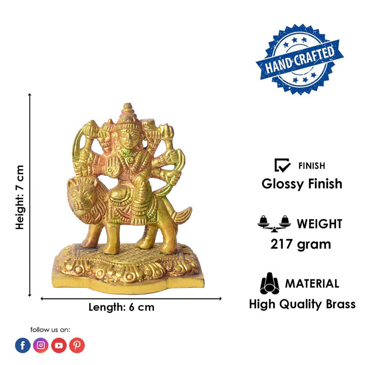 2.8-Inch Colored Brass Sherawali Mata Idol β Divine Blessings for Home & Car