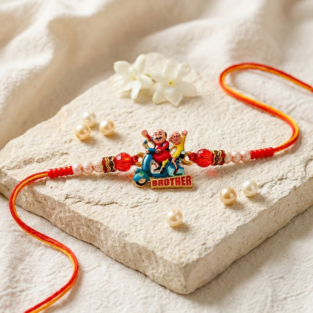 Fun Motu Patlu Scooter Ride Brother Motif Kids Rakhi