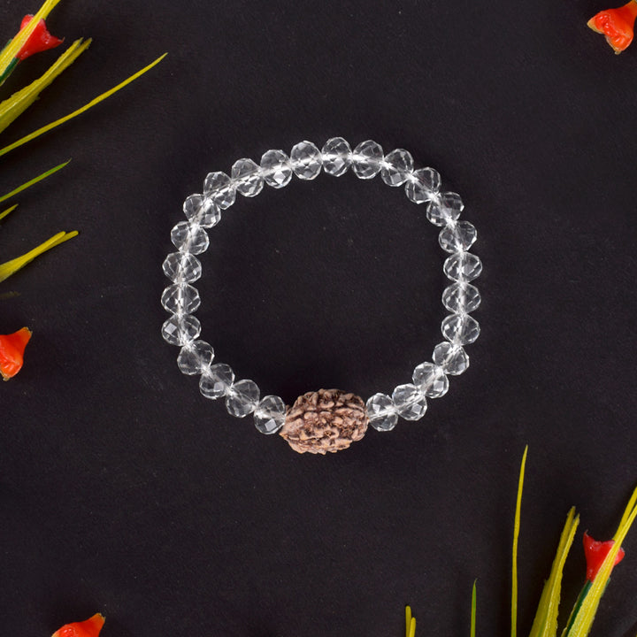 3 Mukhi Rudraksha Bracelet with Sphatik Crystal Beads for Courage and Spiritual Protection. Indiaβs Largest Pooja Accessories Brand - www.satvikstore.in