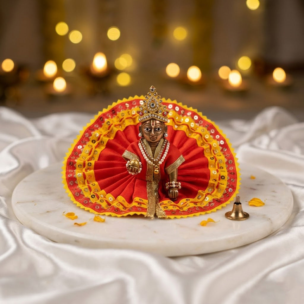 Size 1 & 2 Designer Red & Yellow Laddu Gopal Dress