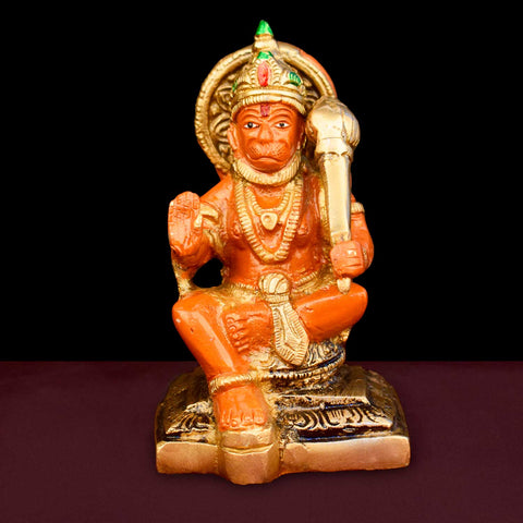 4.3 Inch Brass Kesari Nandan Hanuman Idol with fine detailing, symbolizing strength, devotion, and protection β perfect for pooja room, home temple, or as a spiritual gift. No.1 Brass Idol Store www.satvikstore.in