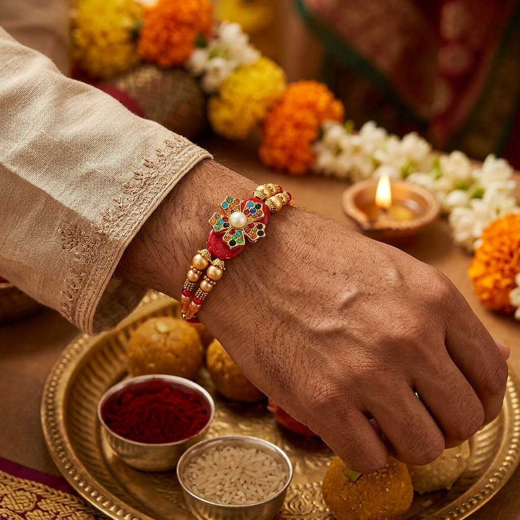 Multicolor Beaded Floral Rakhi Pack (Set of 5)