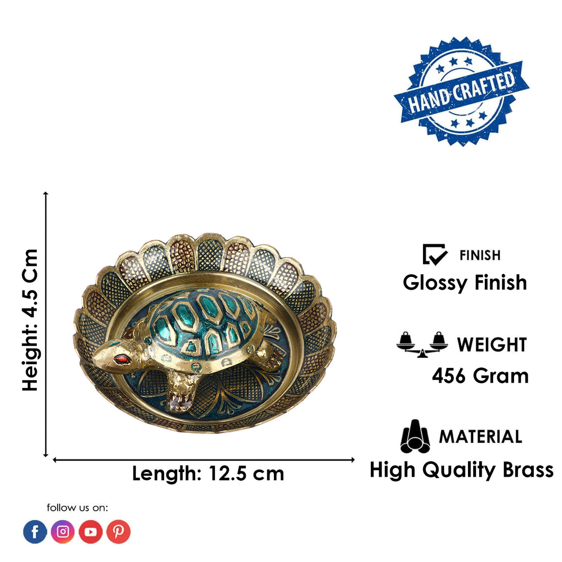 Brass Colored Turtle with Nakashi Plate - Blue