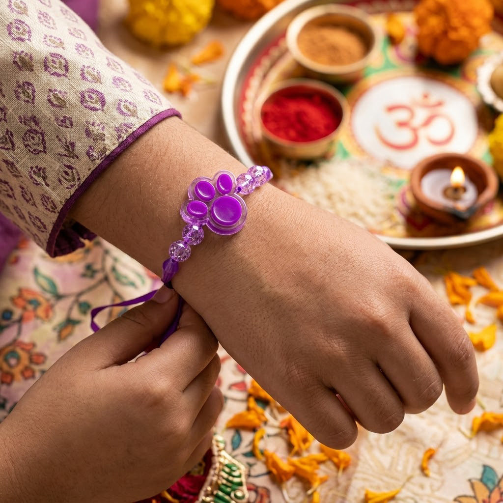 Cute Purple Paw Print Animal Theme Kids Rakhi