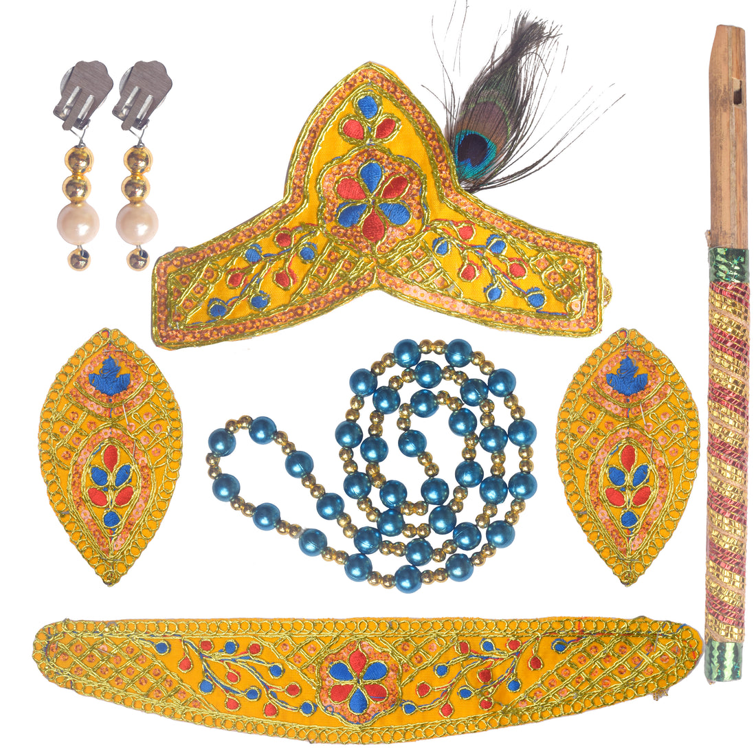 Kids Krishna Jewellery & Shringar Yellow Accessories Set