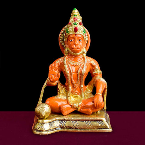 6.3 Inch Sitting Kesari Nandan Hanuman Brass Idol with fine detailing, symbolizing strength, devotion, and protection β perfect for pooja room, home temple, or as a spiritual gift. No.1 Brass Idol Store www.satvikstore.in