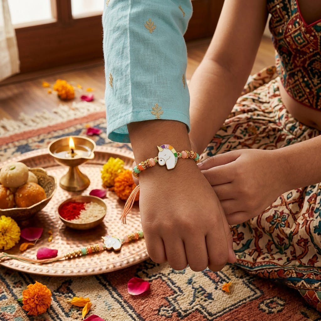 Meenakari Peacock Family Rakhi Pack (Set of 5)