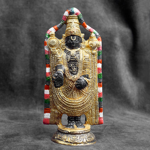 Handcrafted brass Lord Venkateswara idol with intricate detailing for home temple and pooja. Indiaβs Largest Brass Idols Brand - www.satvikstore.in
