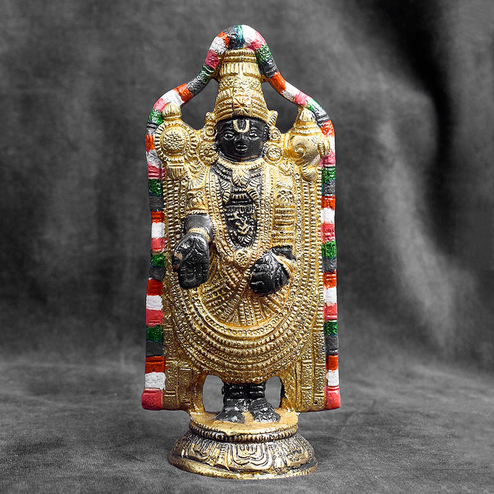 Handcrafted brass Lord Venkateswara idol with intricate detailing for home temple and pooja. India’s Largest Brass Idols Brand - www.satvikstore.in