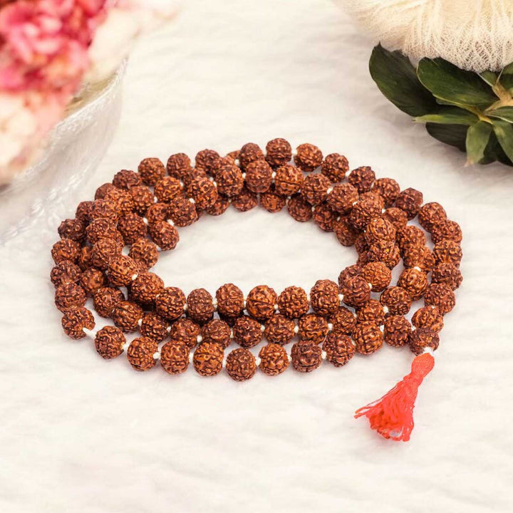 Panchmukhi Rudraksha Jaap Mala with 108 natural 12mm beads, ideal for deep meditation, mantra chanting, and spiritual protection. India’s Premium Jap Mala Store- www.satvikstore.in