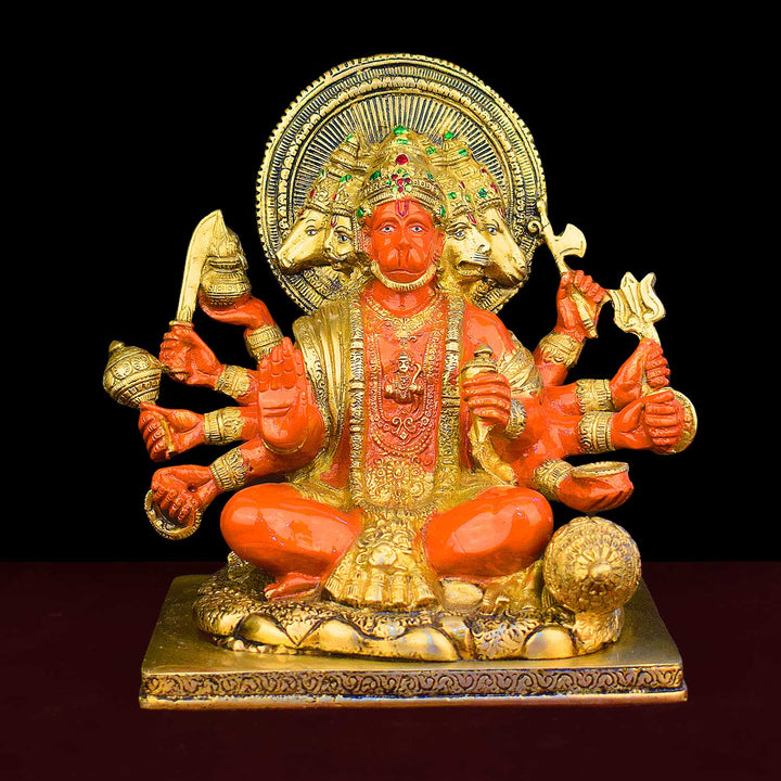 8.7 Inch Brass Kesari Panchmukhi  Hanuman Big Sitting Idol with fine detailing, symbolizing strength, devotion, and protection – perfect for pooja room, home temple, or as a spiritual gift. No.1 Brass Idol Store www.satvikstore.in