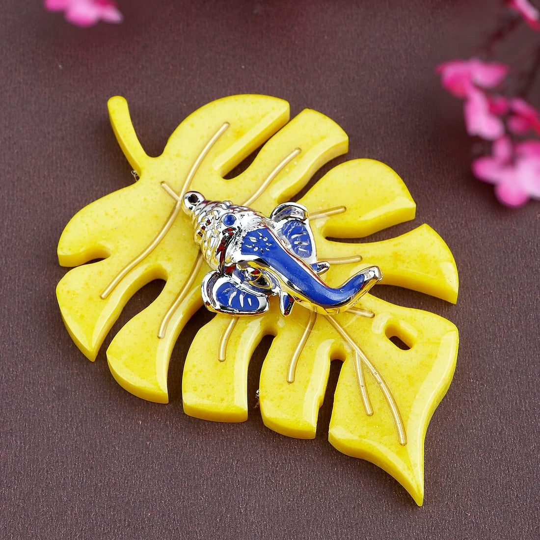 Elegant Classic Finish Ganesha On Leaf Wall Hanging