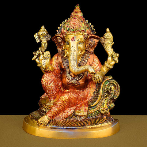 9.1-inch Lord Ganesh brass idol featuring Ganesh Ji in a blessing pose, ideal for home temples, pooja rooms, and spiritual decor. Indiaβs Largest Brass Idols Brand - www.satvikstore.in
