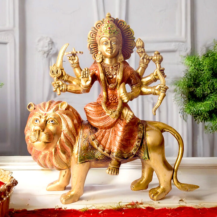 Large Brass Idol of Sherawali Mata Statue Stunning Sherawali Mata Statue – Divine Brass Idol of Goddess Durga, Symbolizing Strength & Protection, Perfect for Home, Temple, and Festive Decor.