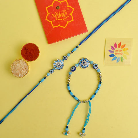 Designer Couple Rakhi Set for Bhaiya and Bhabhi with Roli Chawal and Ram Sita Stickers β Raksha Bandhan Gift Combo. Indiaβs Largest Brass Idols Brand - www.satvikstore.in