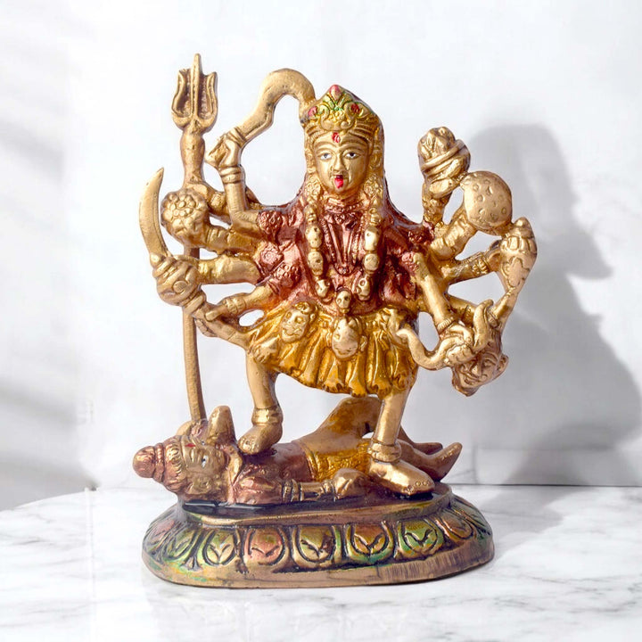 Embrace the divine power and energy of Kali Mata with this intricately handcrafted 6-inch Brass Kali Mata Idol. Known as the goddess of destruction, transformation, and liberation, Kali Mata represents the removal of negativity and the triumph of good over evil.