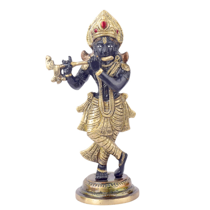 The 9.1 Inch Krishna Idol A Spiritual Icon of Joy and Devotion is a captivating representation of Lord Krishna's divine love and blissful energy. Crafted with exquisite detail, this idol showcases Krishna in a joyful and serene pose, with his flute in hand, symbolizing the music of the soul and the divine connection between the mortal and the eternal.