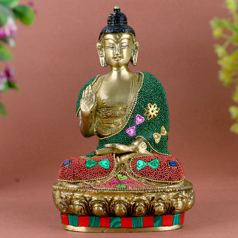 3.5 Inch Decorated Brass Buddha Idol β Intricately Crafted Small Buddha Statue with Ornamental Detailing, Symbolizing Peace, Enlightenment, and Tranquility for Home or Office Decor. No.1 Brass Idol Store www.satvikstore.in