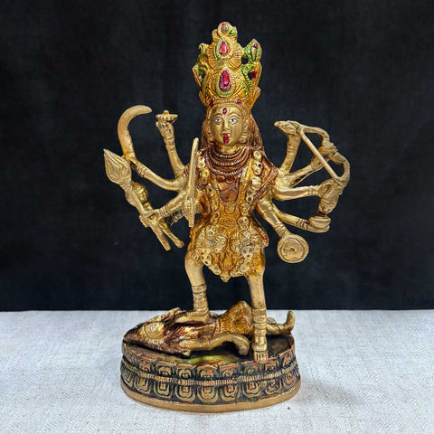 9 Inch Elegant Brass Kali Mata Statue β Majestic Idol of Goddess Kali Depicting Divine Power and Fierce Protection, Finely Crafted in Brass for Worship, Home Temple, or Spiritual Decor. No.1 Brass Idol Store www.satvikstore.in