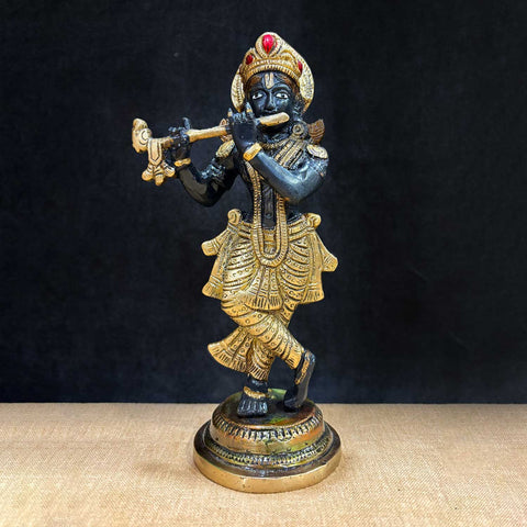 9.1 Inch Krishna Idol β A Beautifully Crafted Brass Statue Representing Lord Krishna as a Spiritual Icon of Joy, Love, and Devotion, Perfect for Home Temple, Pooja, or Sacred Decor. No.1 Brass Idol Store www.satvikstore.in