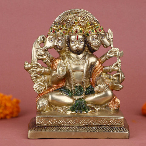 6.5 Inch Alluring Panchmukhi Hanuman Dhyan Mudra Idol in Brass β Intricately Crafted Five-Faced Hanuman Statue in Meditative Pose, Protection for Home Temple or Spiritual Decor. No.1 Brass Idol Store www.satvikstore.in