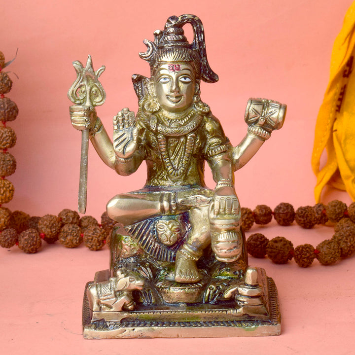 6 Inch Brass Shiv Statue – Elegant and Intricately Crafted Sculpture of Lord Shiva in a Calm and Majestic Form, Ideal for Home Temple, Pooja, and Spiritual Decor. No.1 Brass Idol Store www.satvikstore.in
