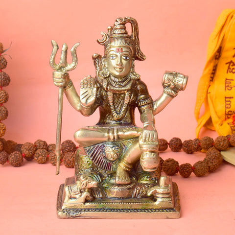 6 Inch Premium Brass Shiv Idol β Finely Crafted Statue of Lord Shiva Depicting Serenity and Power, Ideal for Home Temple, Meditation Space, and Spiritual Decor. No.1 Brass Idol Store www.satvikstore.in