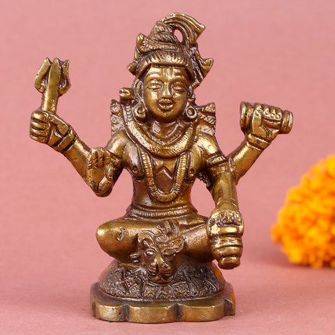 3.3 Inch Brass Chaturbhuj Shiva Ji Idol β Handcrafted Lord Shiva Statue for Pooja, Car Dashboard, and Home Decor. No.1 Brass Idol Store www.satvikstore.in
