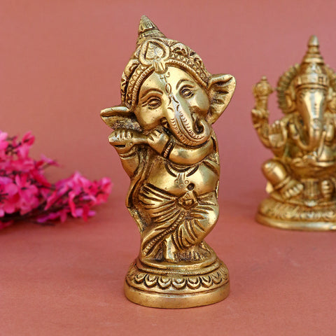 5.6 Inch Brass Cute Baby Ganesha Idol featuring an adorable depiction of Lord Ganesha in baby form. perfect for gifting, home dΓ©cor, and spiritual blessings No.1 Brass Idol Store www.satvikstore.in