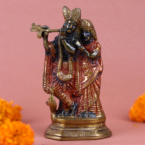 6.2 Inch Brass Decorative Radha Krishna Idol with elegant detailing, symbolizing eternal love and devotion β perfect for home dΓ©cor, spiritual ambiance, and festive gifting. No.1 Brass Idol Store www.satvikstore.in