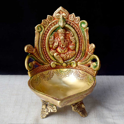 7.1 Inch Brass Ganesh Diya β Exquisitely Handcrafted Traditional Oil Lamp Featuring Lord Ganesha, Ideal for Daily Puja, Aarti Rituals, and Mandir Decoration. No.1 Brass Idol Store www.satvikstore.in