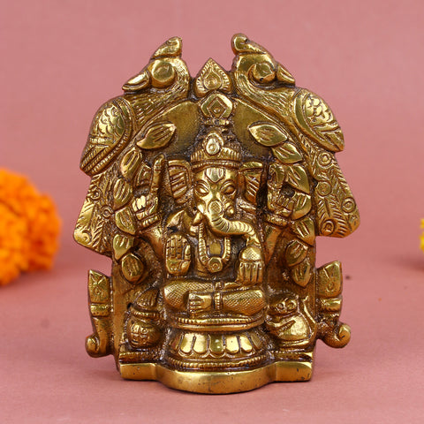 4.5 Inch Brass Ganesh Idol with detailed craftsmanship, seated in a blessing posture β symbol of wisdom and prosperity, perfect for home temple, office desk, or festive gifting. No.1 Brass Idol Store www.satvikstore.in